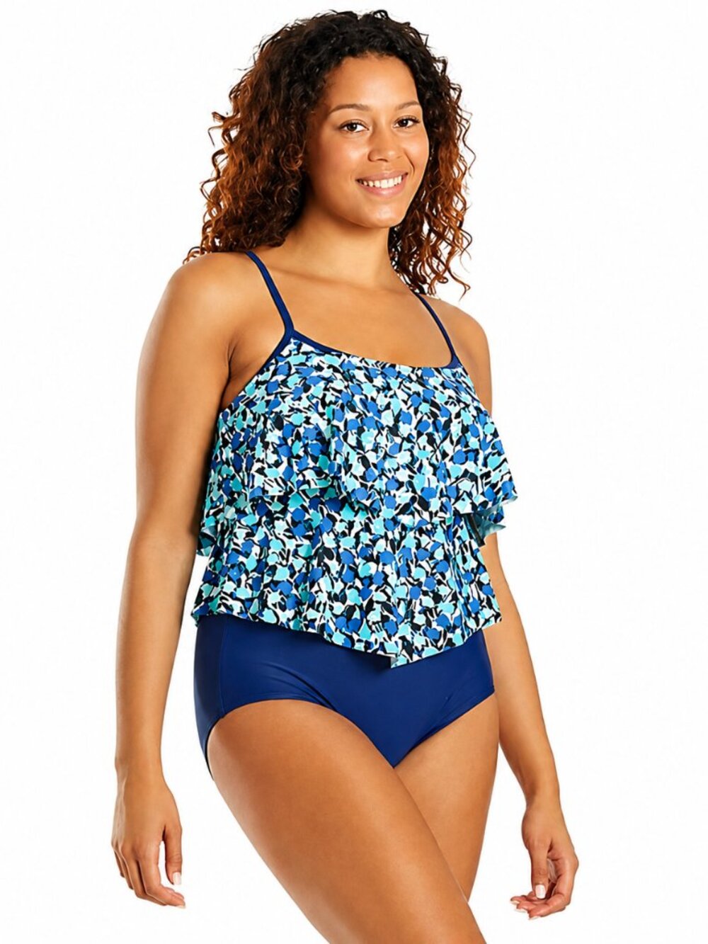 Maxine Of Hollywood Size 14 One Piece Swimsuit Tiered Blue Green